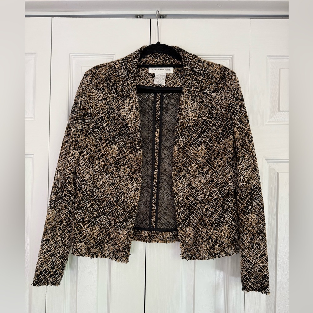 NWT VTG Jones New York Brown Semi-Sheer Open Front Blazer Jacket Size 10